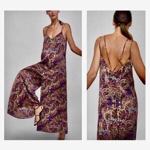 Paisley Print Wide-Leg Jumpsuit - Purple Multi